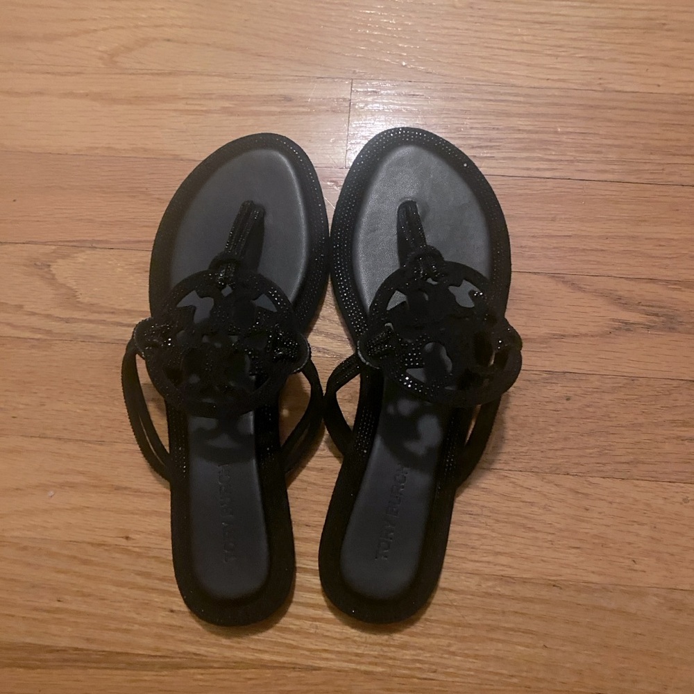 TORY BURCH MILLER PAVE KNOTTED SANDAL BLACK SIZE 38 / 7